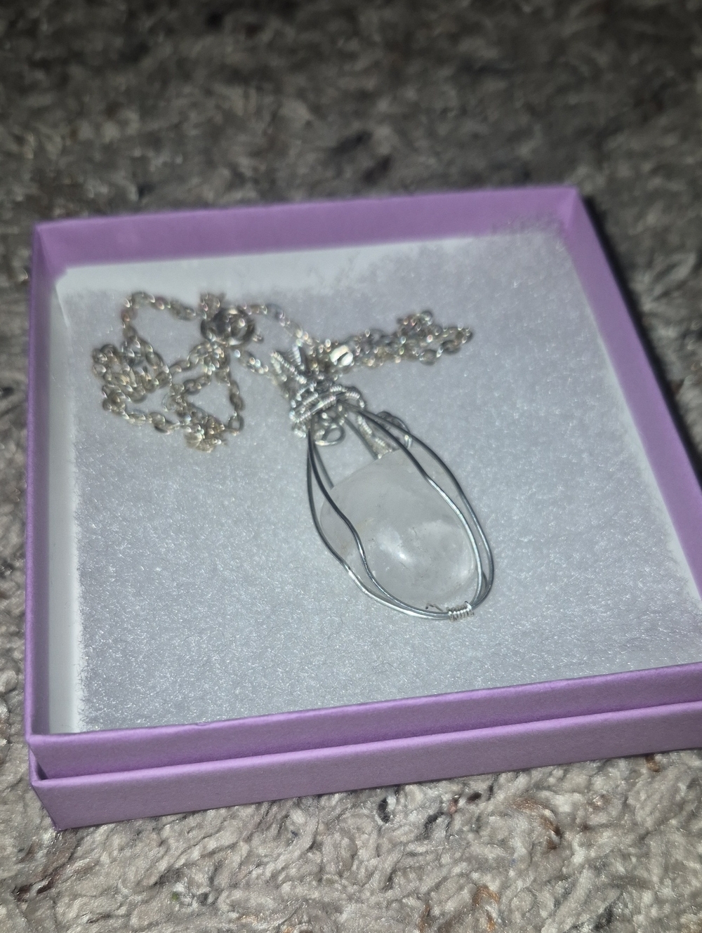 Silver Wire-Wrapped Clear Quartz Pendant Necklace - Handmade